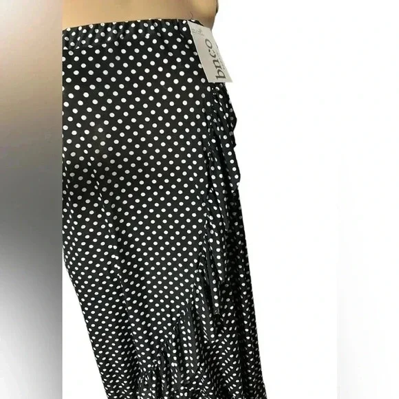 Vtg Faux wrap ,flare,ruffle skirt,NWT, polka dots,B&W,festival,gypsy,cottagecore - Picture 14 of 15